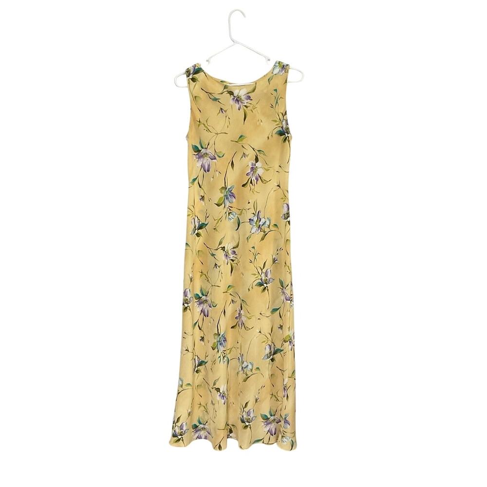 VTG 90s Ronni Nicole Yellow Floral Maxi Dress Sleeveless Size Large Cottagecore